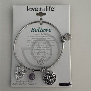 Love this Life "Believe" Stainless Steel Adjustable Bangle NWT